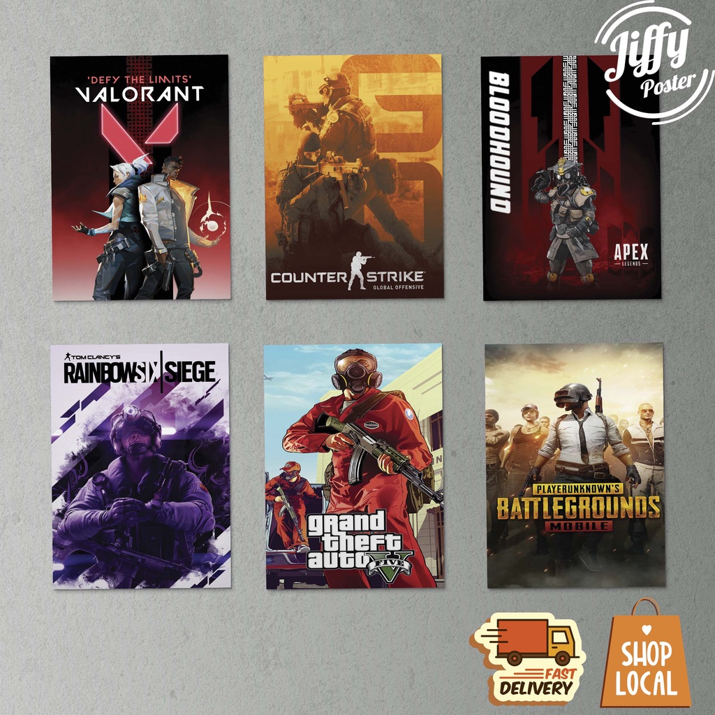 [LOCAL STOCK] Game Poster A3 Size (PUBG CSGO VALORANT GTA V RAINBOW SIX