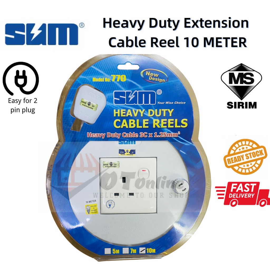 SUM Heavy Duty Extension Cable Reel 10 Meter Full Copper Extension