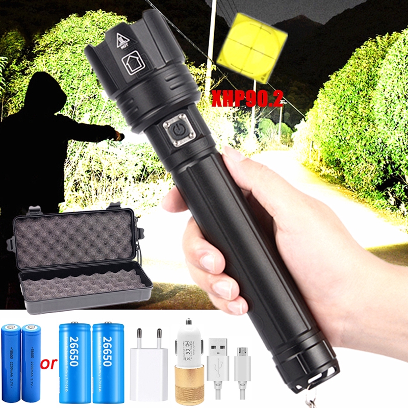 Super Bright XHP90.2 LED Flashlight 2020 NEW 26650 USB Rechargeable