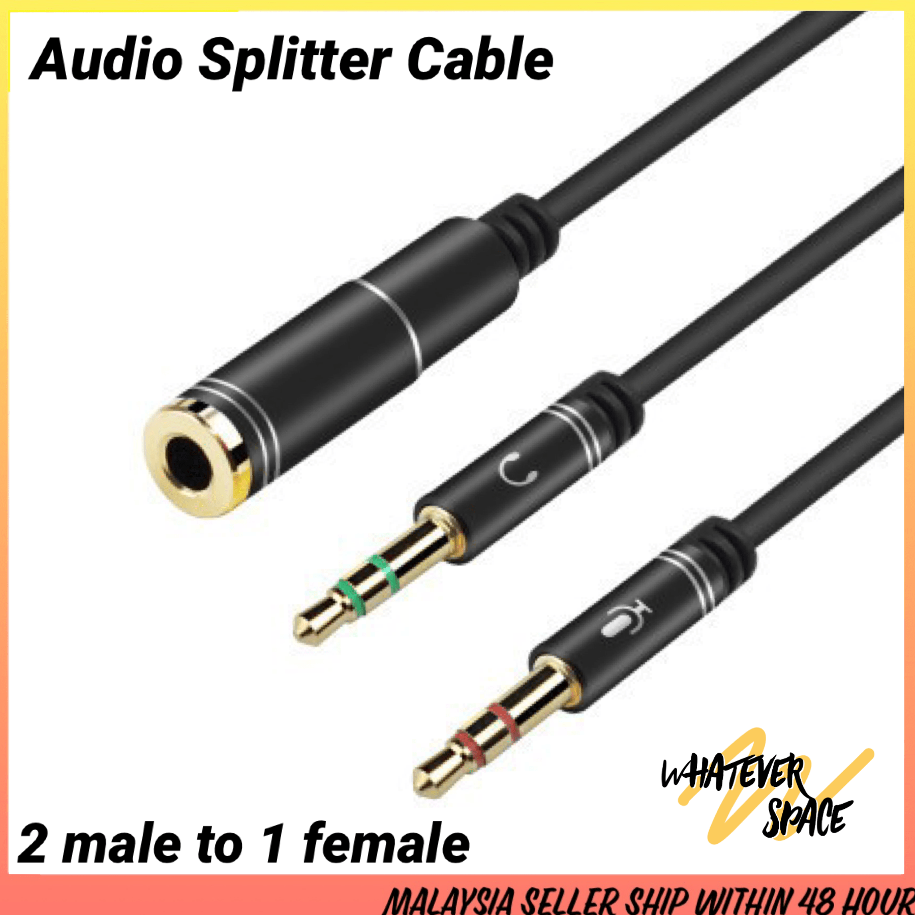 Audio Splitter Cable 3.5mm Mic Audio Cable 2 Male to 1 Female Earphone