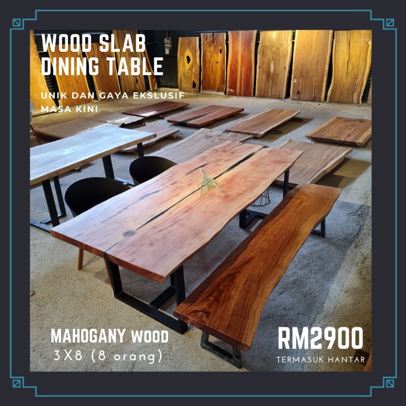 MEJA MAKAN KAYU BALAK DINING TABLE WOOD SLAB Shopee Malaysia