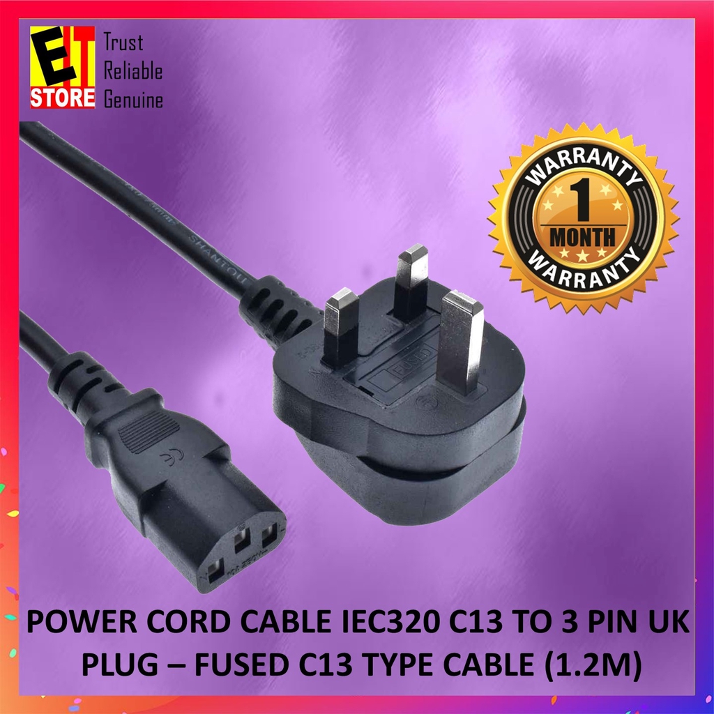 POWER CORD CABLE IEC320 C13 TO 3 PIN UK PLUG POWER CORD CABLE FUSED