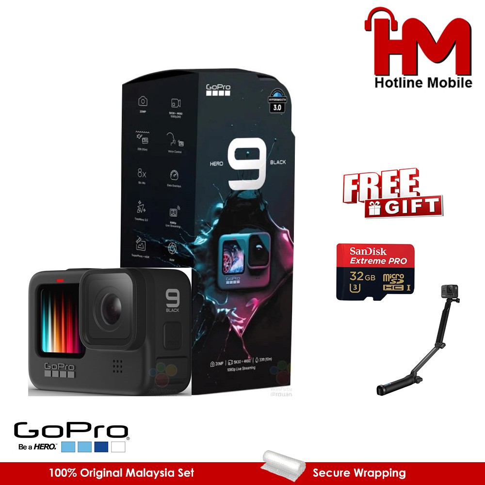 GOPRO HERO 9 BLACK + 64GB CARD, 20MP, 5K30 + 4K60, HYPERSMOOTH 3.0 AND 1080P LIVE STREAMING