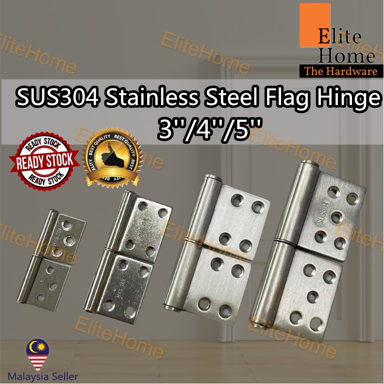 Elitehome (1 Pair) 3''/4''/5'' SUS304 Stainless Steel Flag Hinge