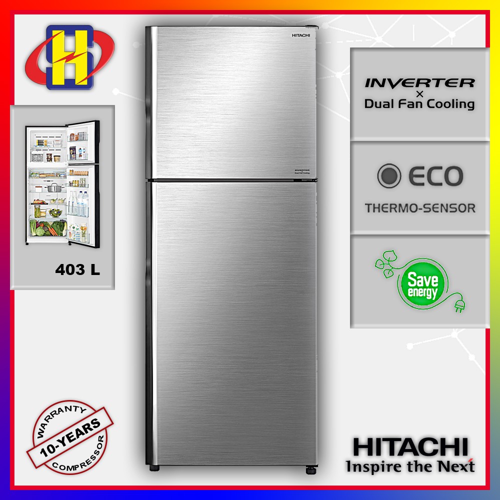 Hitachi Refrigerator (403L) New Stylish Line Glass Series Fridge R