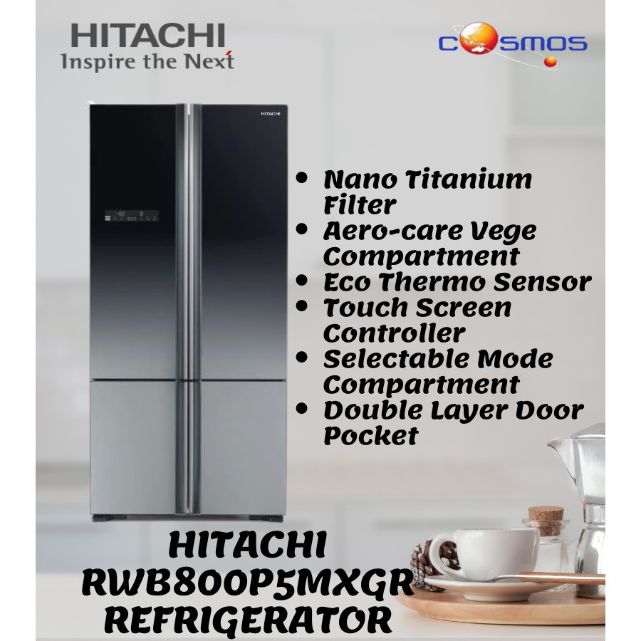Hitachi 650L Inverter Control Refrigerator (Grey) RWB800P5MXGR Shopee