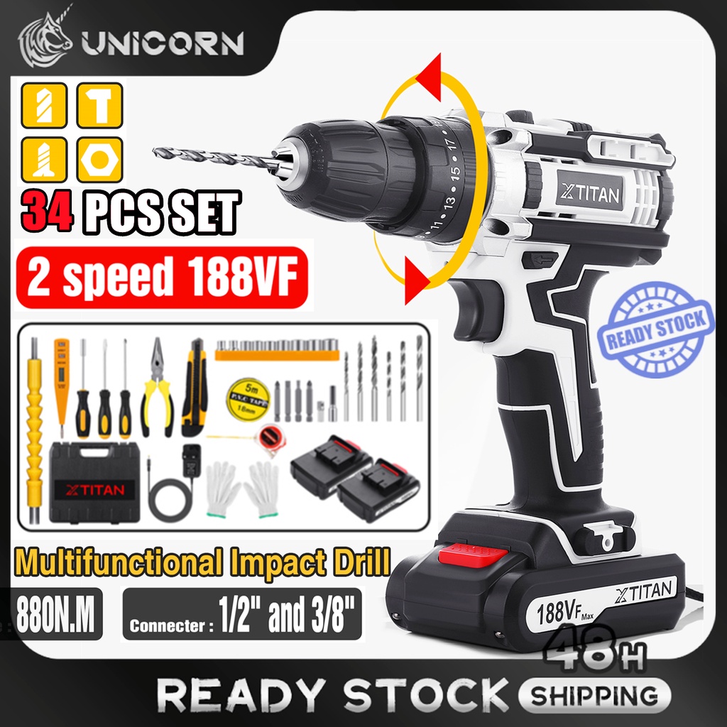 XTITAN 188V 25+3 Cordless Drill 3200rpm Dual Speed with LED Cordless