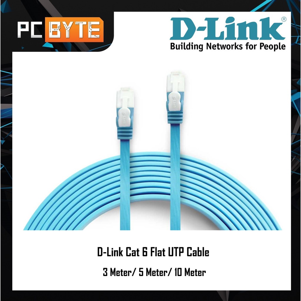 DLink Cat 6 Etherent LAN Network Flat Type & Durable UTP Cable Blue