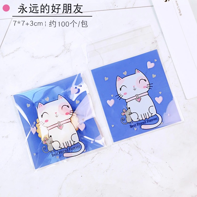 small cute plastic bag 100pcs (S) kitty with mice goodies plastik