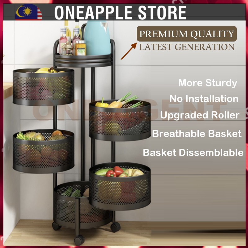 Round fruits storage basket 360 degree rotation vegetable storage rack