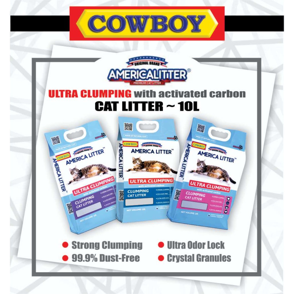 COWBOY AMERICA CLUMPING CAT LITTER W ACTIVATED CARBON 10L / PASIR KUCING/2 UNIT FOR 1 ORDER