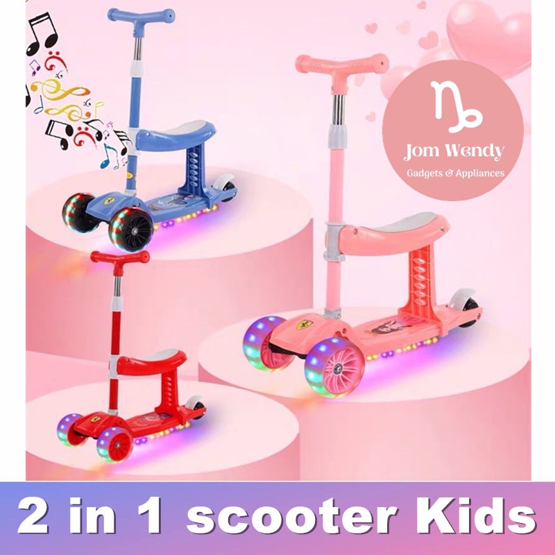 Ready Stock 2 in 1 scooter Kids Children Scooter Foldable scooter sit