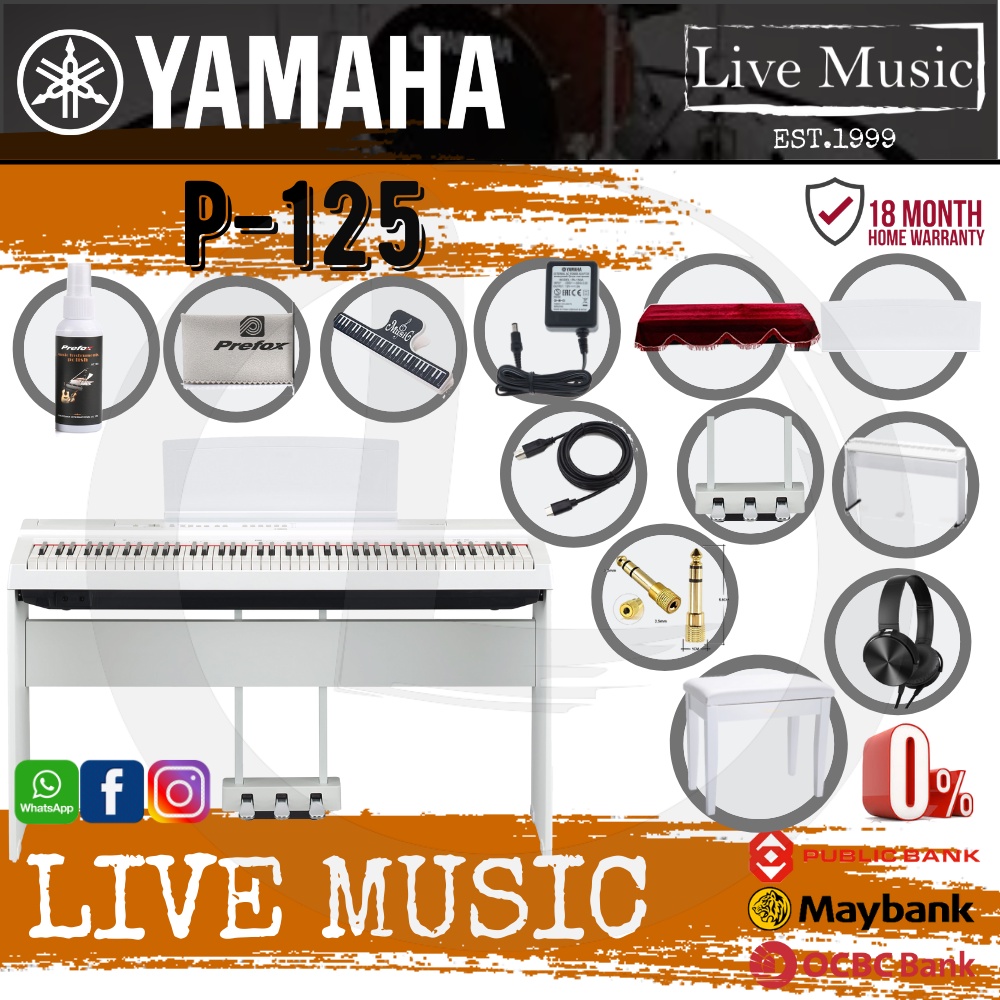 Yamaha P125A 88Keys Digital Piano with Piano Bench, Dust Cover