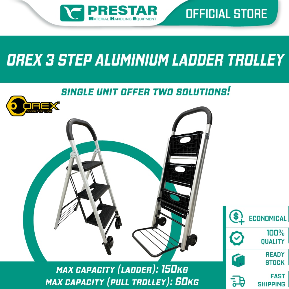 PRESTAR MHE Orex Ladder Aluminum 2 in 1 Chair Ladder Orex 3 Step Ladder