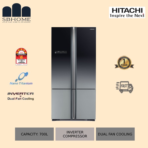 HITACHI JAPAN RWB850P5M XGR 4D/700L INVERTER FRENCH BOTTOM FREEZER