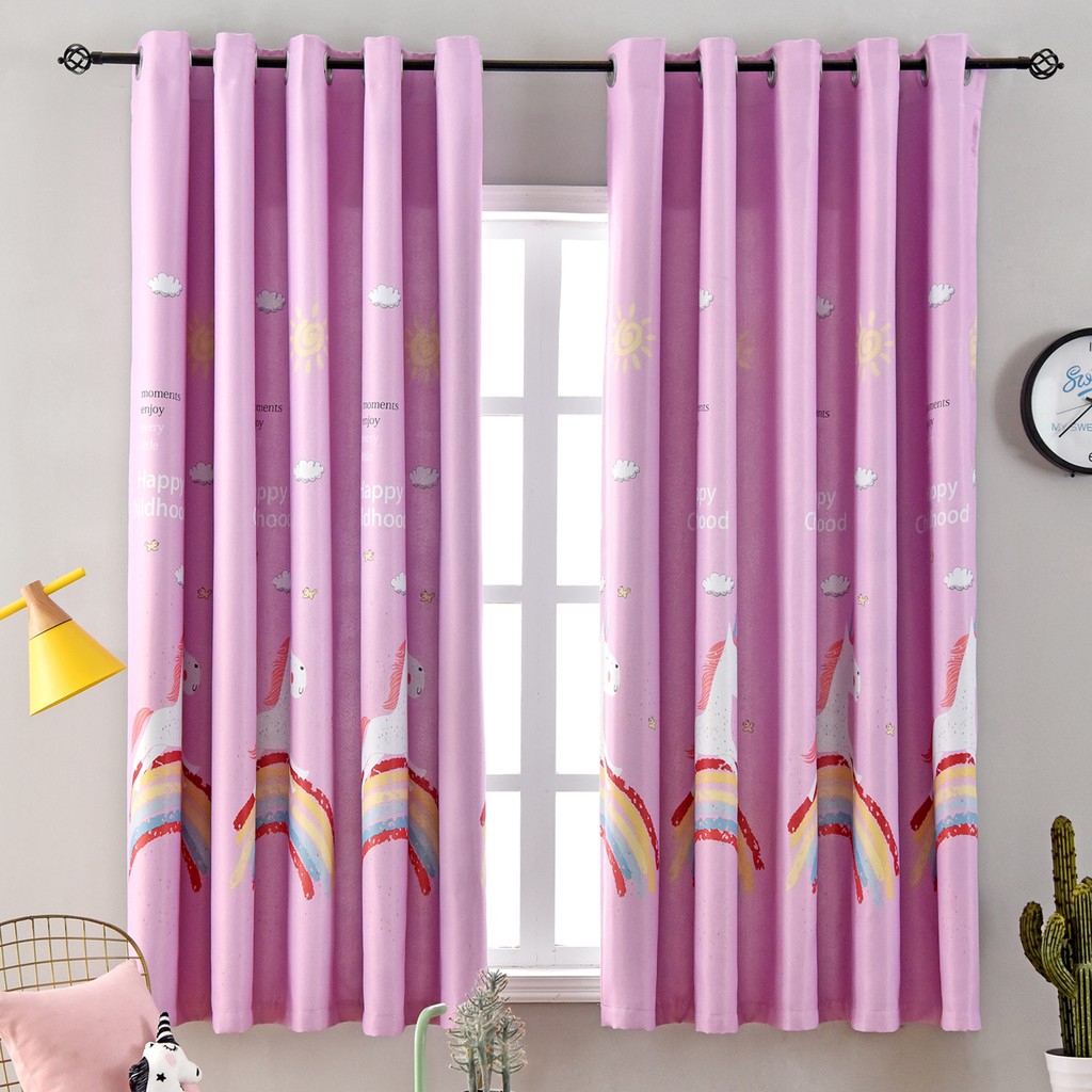Ready Stock Rainbow Unicorn Window Curtain Pink Lovely Short Curtain