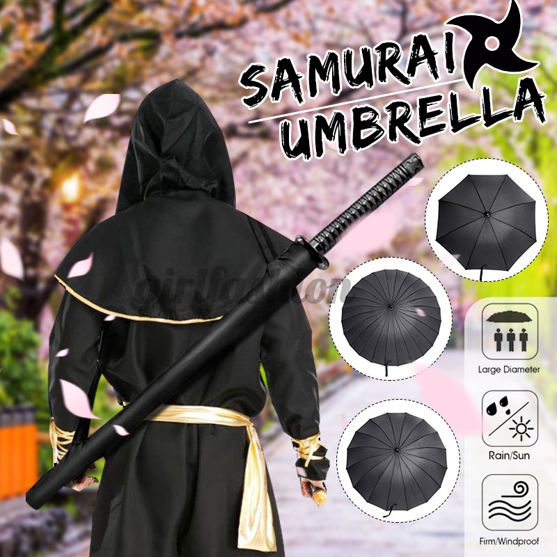 Fashion Black Samurai Umbrella Katana Sword Handle Strap Long Umbrella