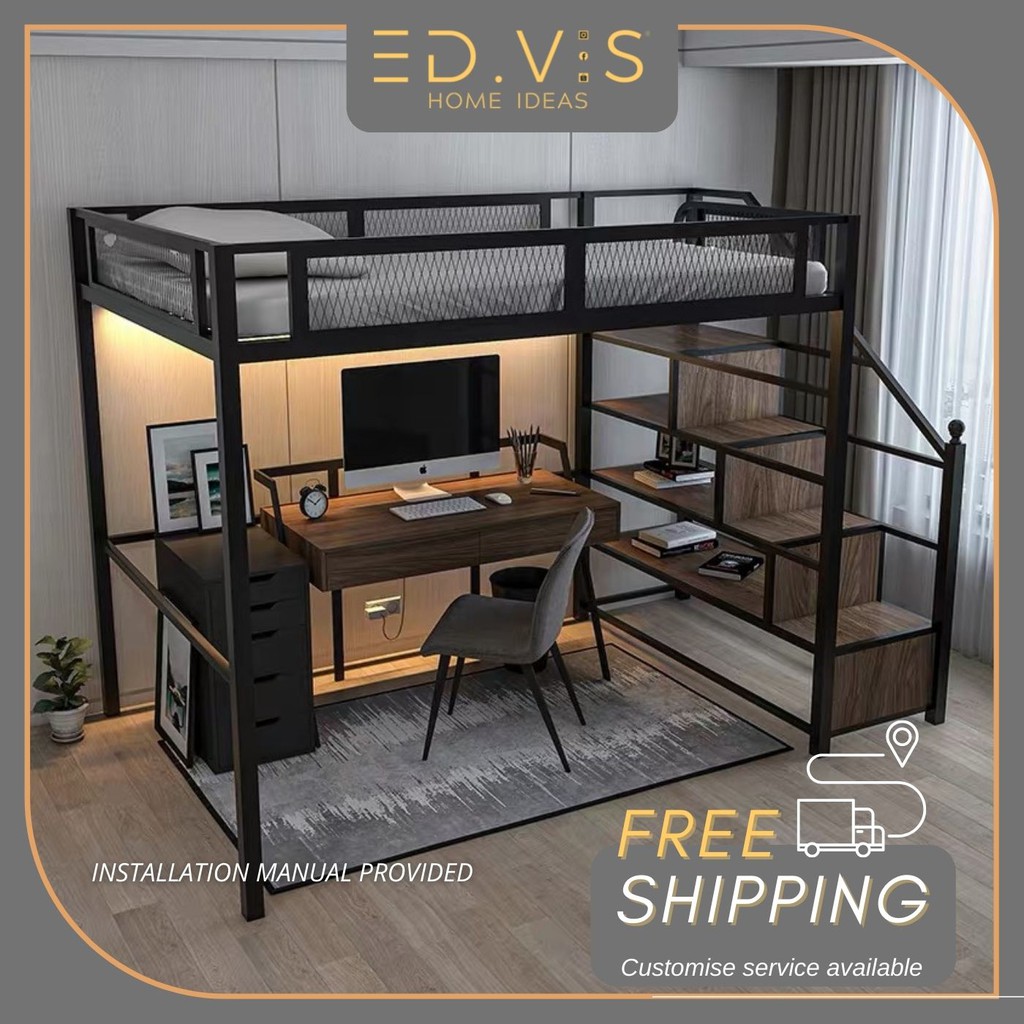 Loft High Bed Frame Queen Hanaposy