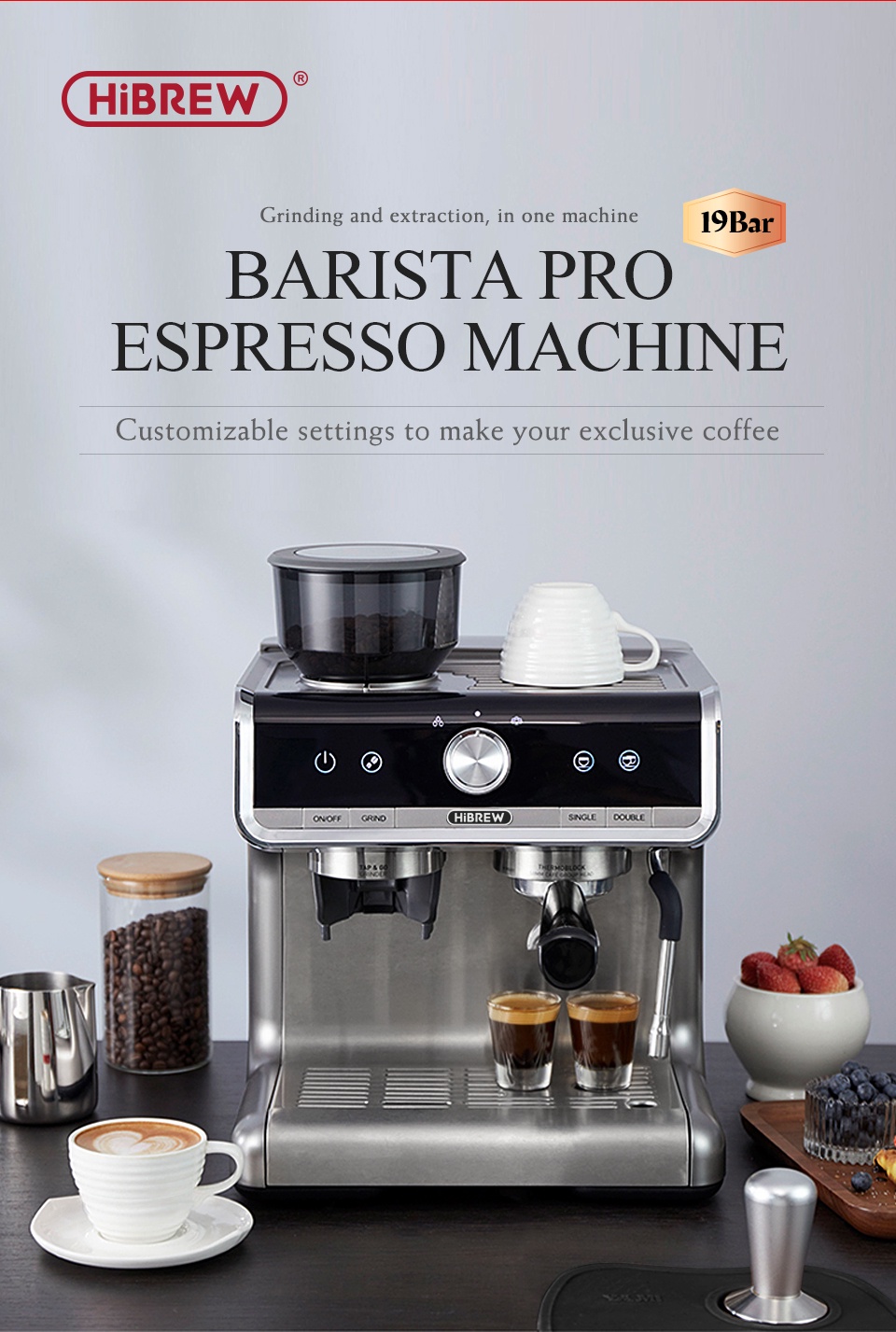 HiBREW Express Espresso Coffee Machine 19 Bar Cafetera Commercial Level