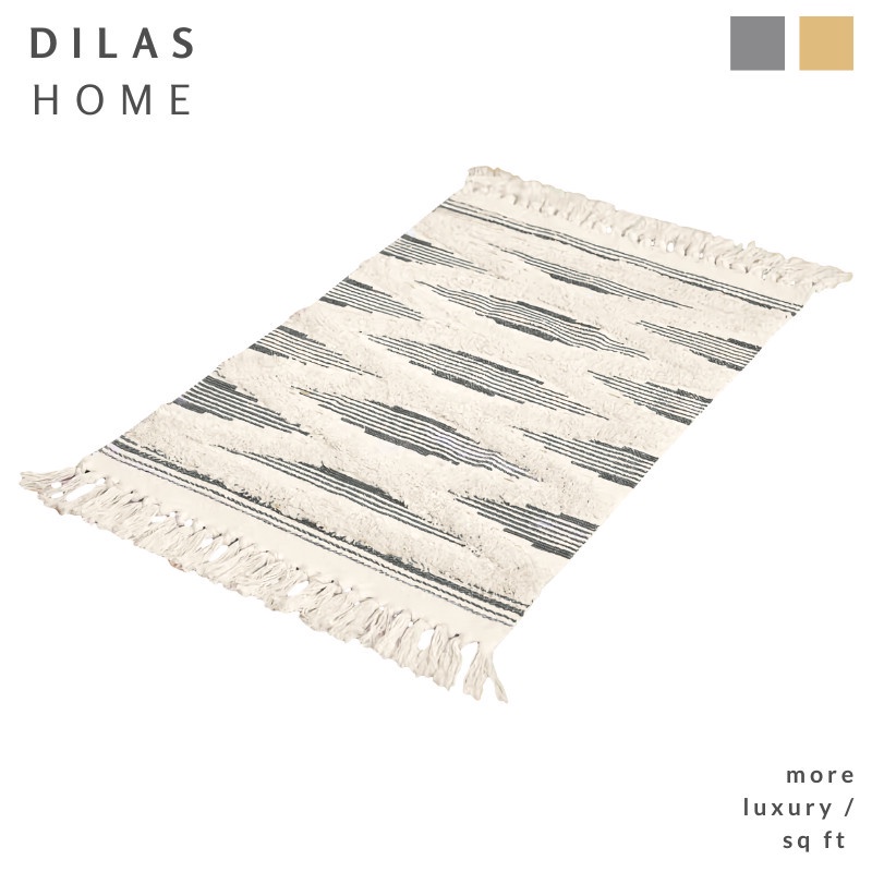 DILAS HOME Moroccan Woven Stripe Diamond Tufted Toilet Bath Floor Mat