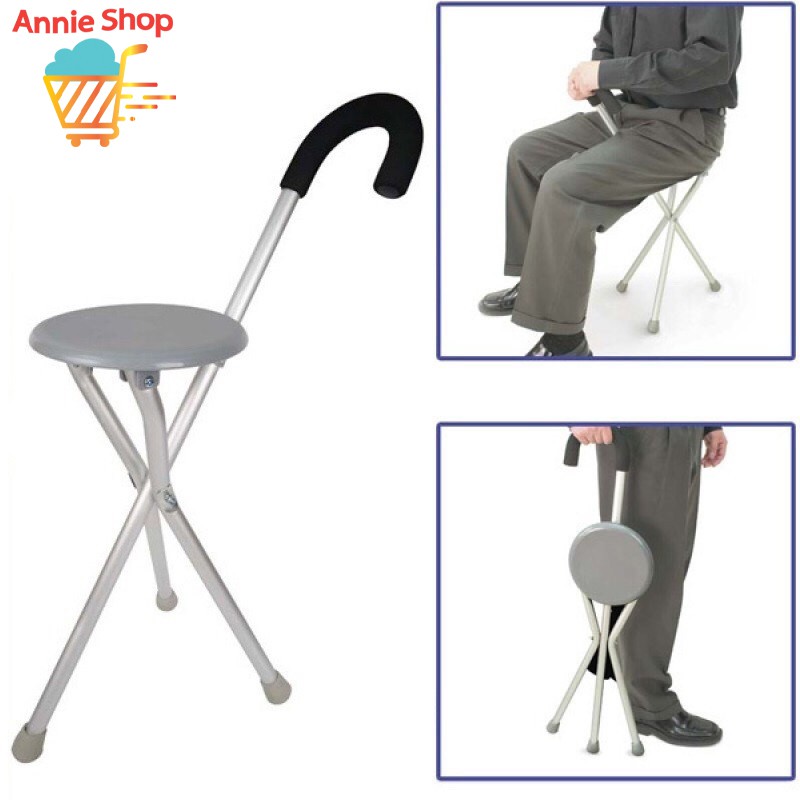 ANNIE Foldable Stainless Steel Walking Cane Chair Stool Walking Stick