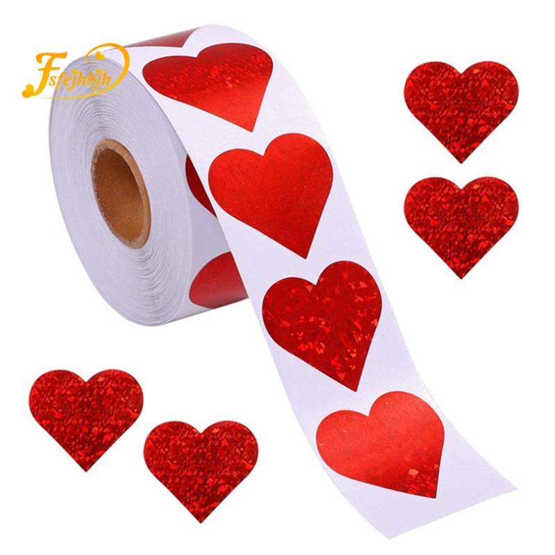 Valentine's Day Glitter Heart Stickers,Red Heart Stickers Roll,Heart