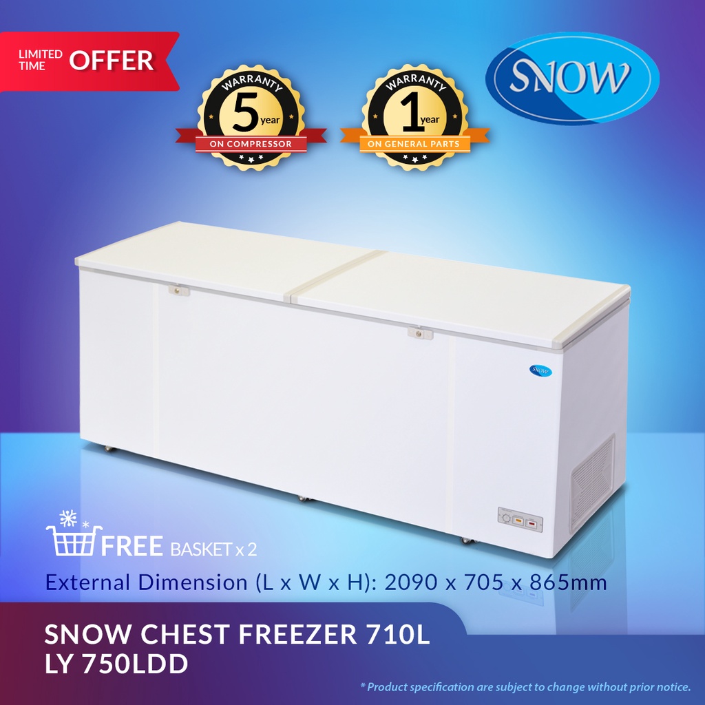SNOW LIFTING LID CHEST FREEZER 710L (5 years Warranty on Compressor