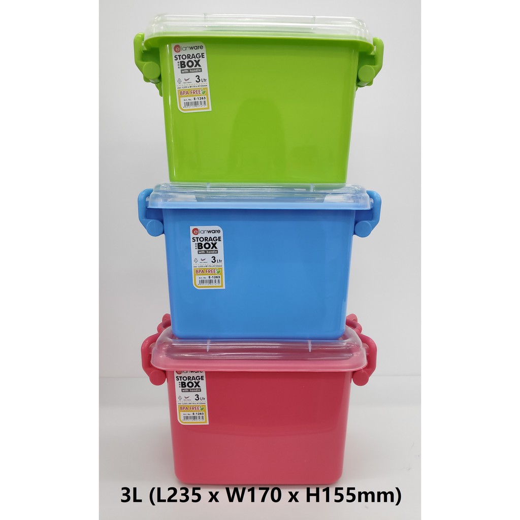3Ltr Plastic Storage Box With Cover and Handle /Bekas Plastik Shopee