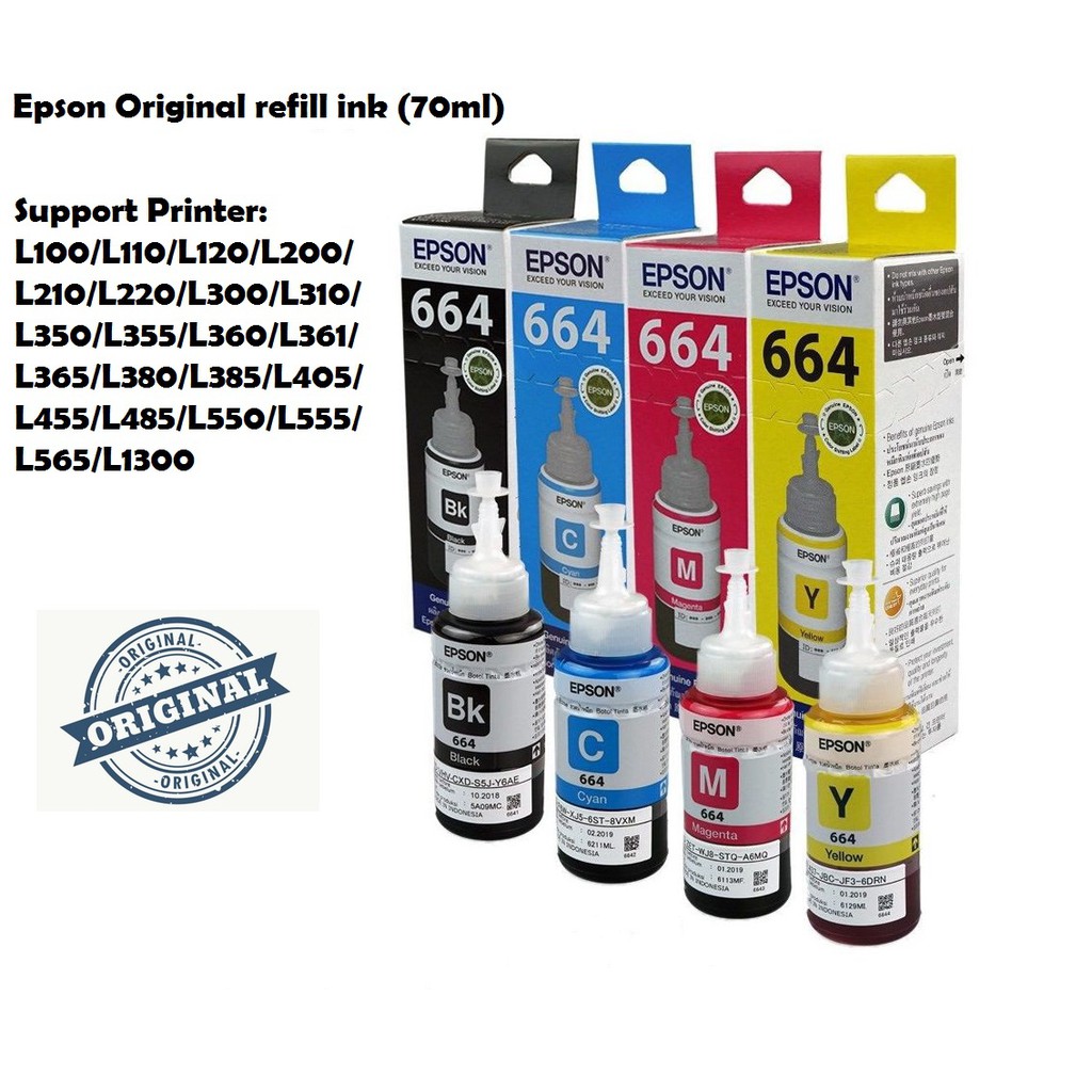 [READY STOCK] Epson T664 100 Original Refill Ink (BK/C/Y/M) Shopee