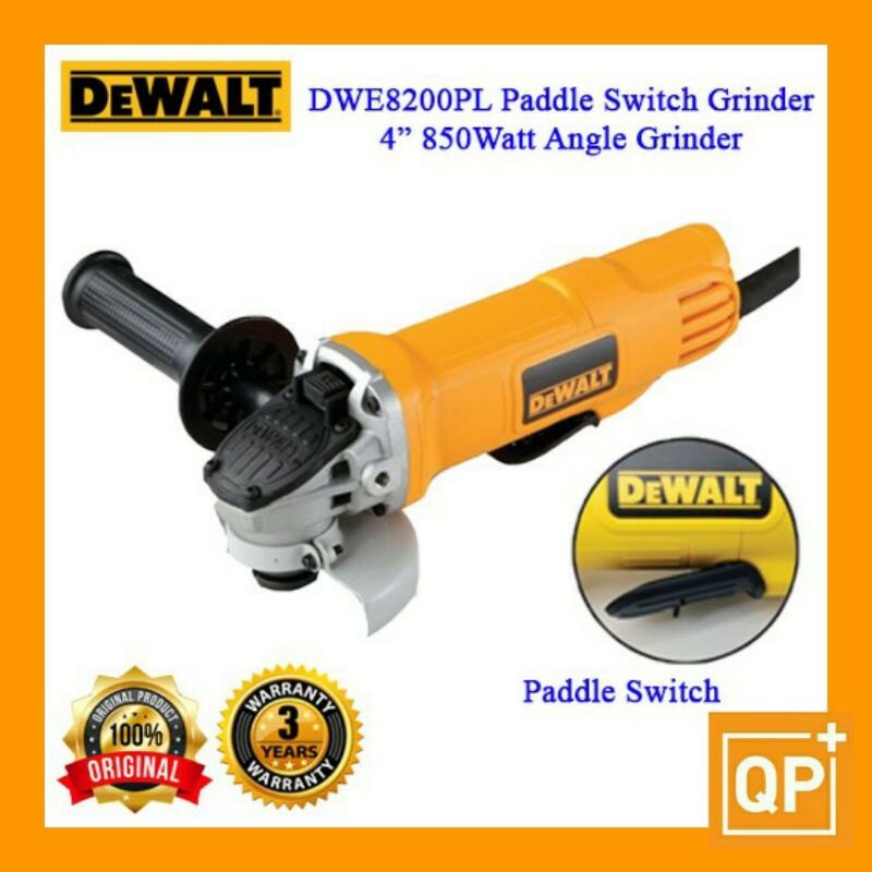 DEWALT DWE8200PL 100mm 850W 12000rpm 4" Paddle Switch Small Angle