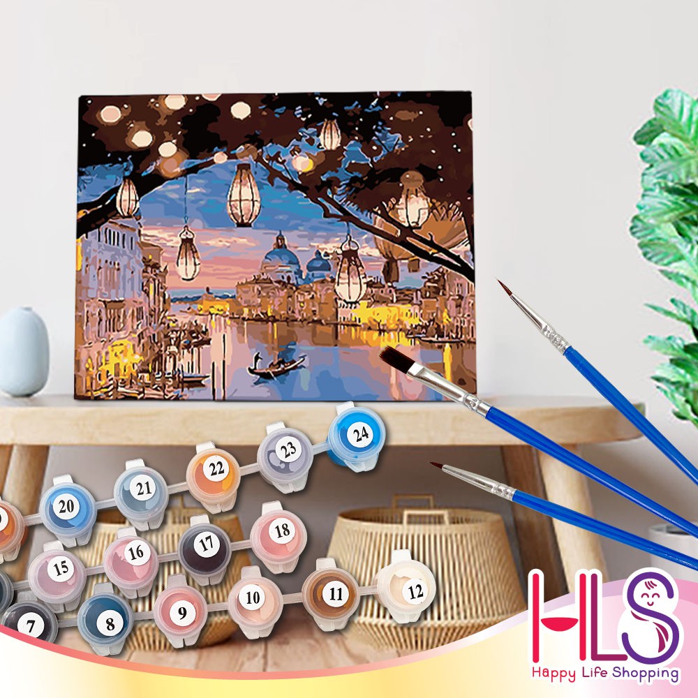 HLS 40x50cm With Frame Canvas DIY Number Painting Kit Coloring Paint