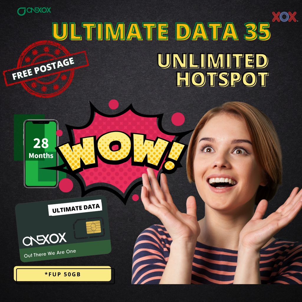ONEXOX ultimate data plan with 50 min call free unlimited hotspot 28
