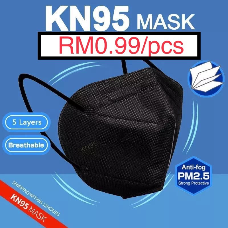 Lowest price🔥1PCS KN95 5LAYER Black MASK black mask Mask Hitam KN94