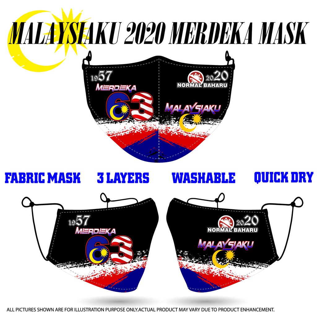 Malaysia 2020 Merdeka Malaysiaku Normal Baharu 3 Layers Washable Face