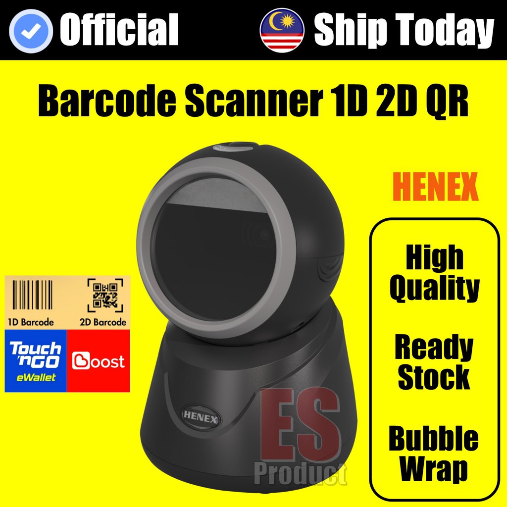 Official Henex Barcode Scanner Omni 1D 2D QR Code Support Touch n Go