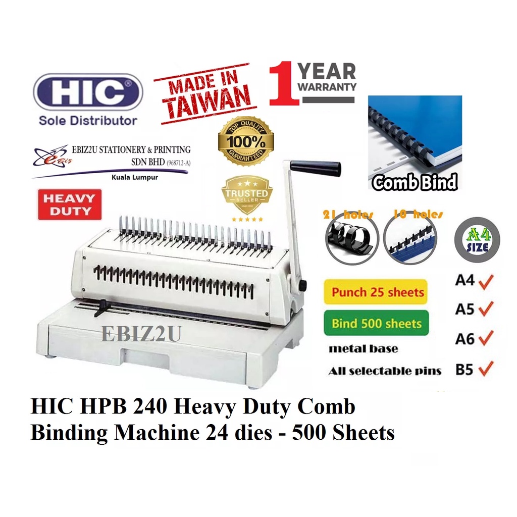 HIC HPB 240 Heavy Duty Comb Binding Machine 24 dies ( HPB240
