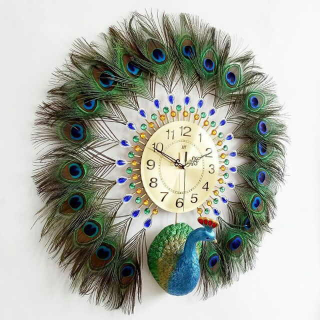Peacock + Feathers Wall Clock Modern Simple Personality Creative Living Room Decoration (66×66