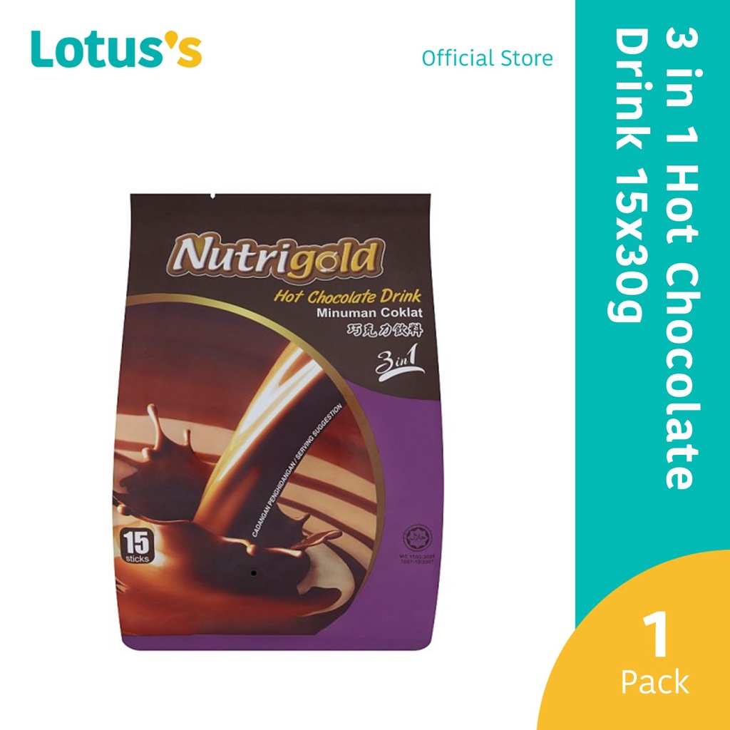 Nutrigold 3 in 1 Hot Chocolate Drink 15 Sticks x 30g Shopee Malaysia