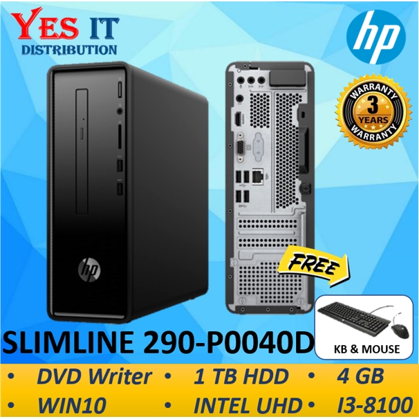 HP SLIMLINE 290P0040D DESKTOP PC BLACK ( I38100, 4GB, 1TB, DVDRW, W10
