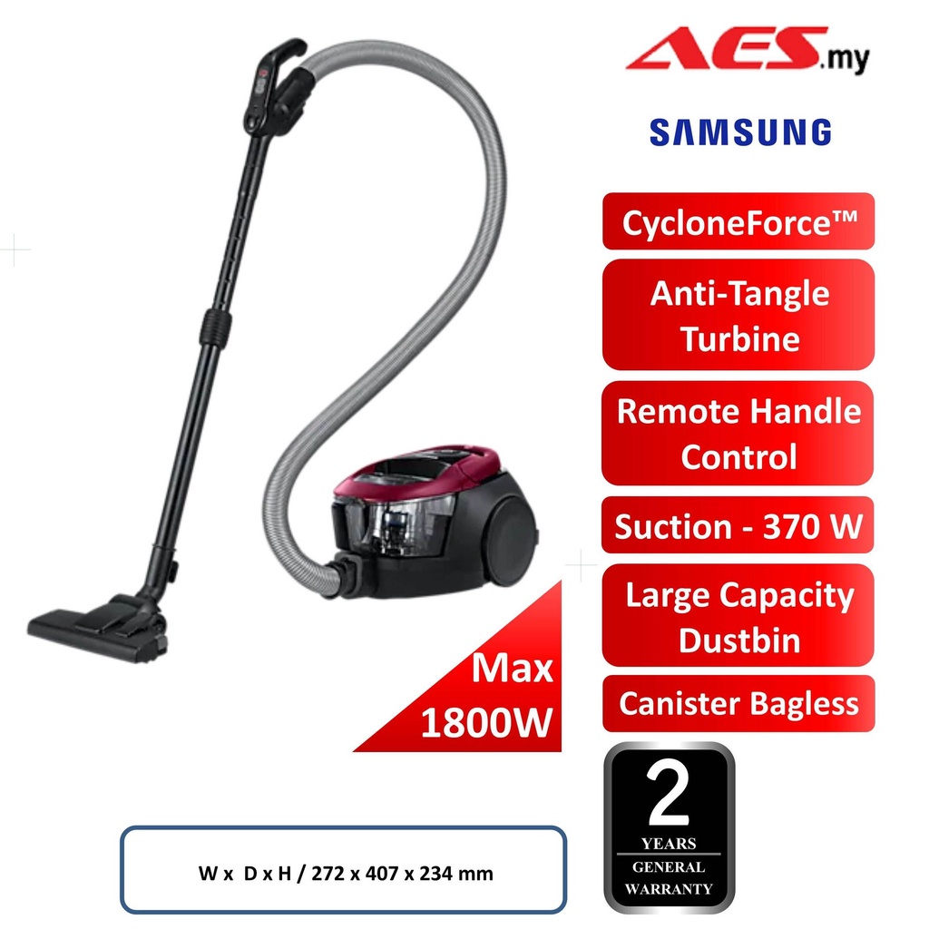 SAMSUNG 1800W HANDLE CONTROL ANTI TANGLE TURBINE EASY DUSTBIN VACUUM CLEANER VC18M31A0HP