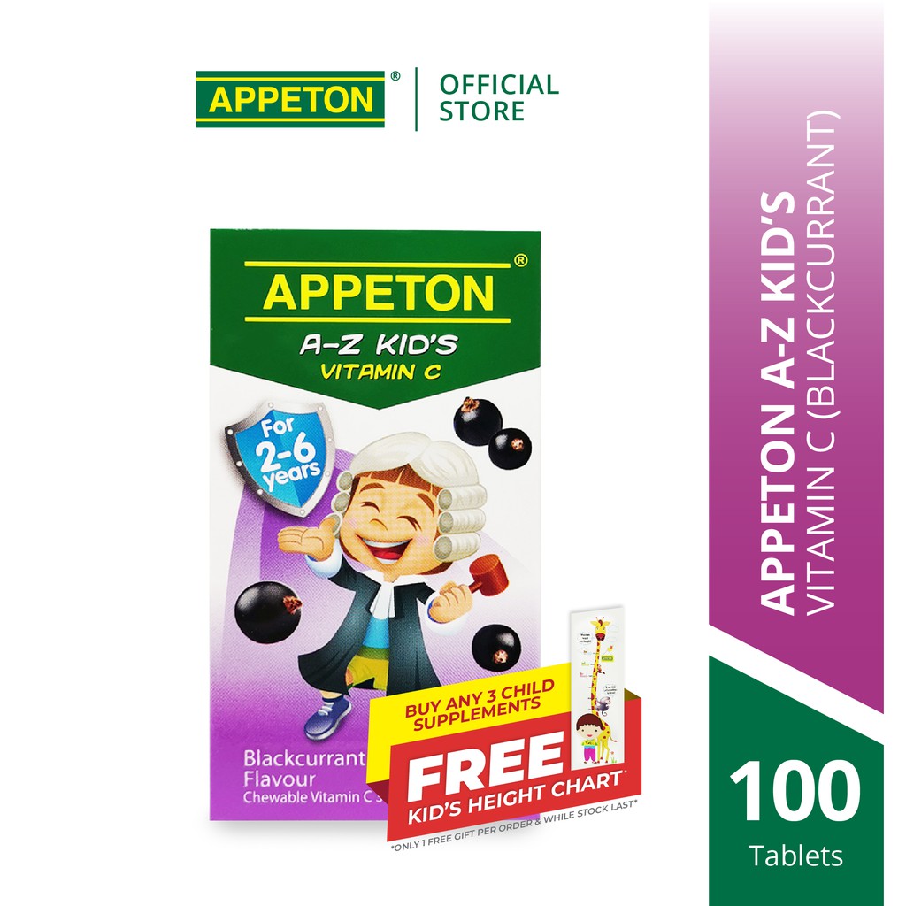 APPETON AZ KID'S Vitamin C 30mg Chewable Tablet for 26 Years Old Blackcurrant for Children