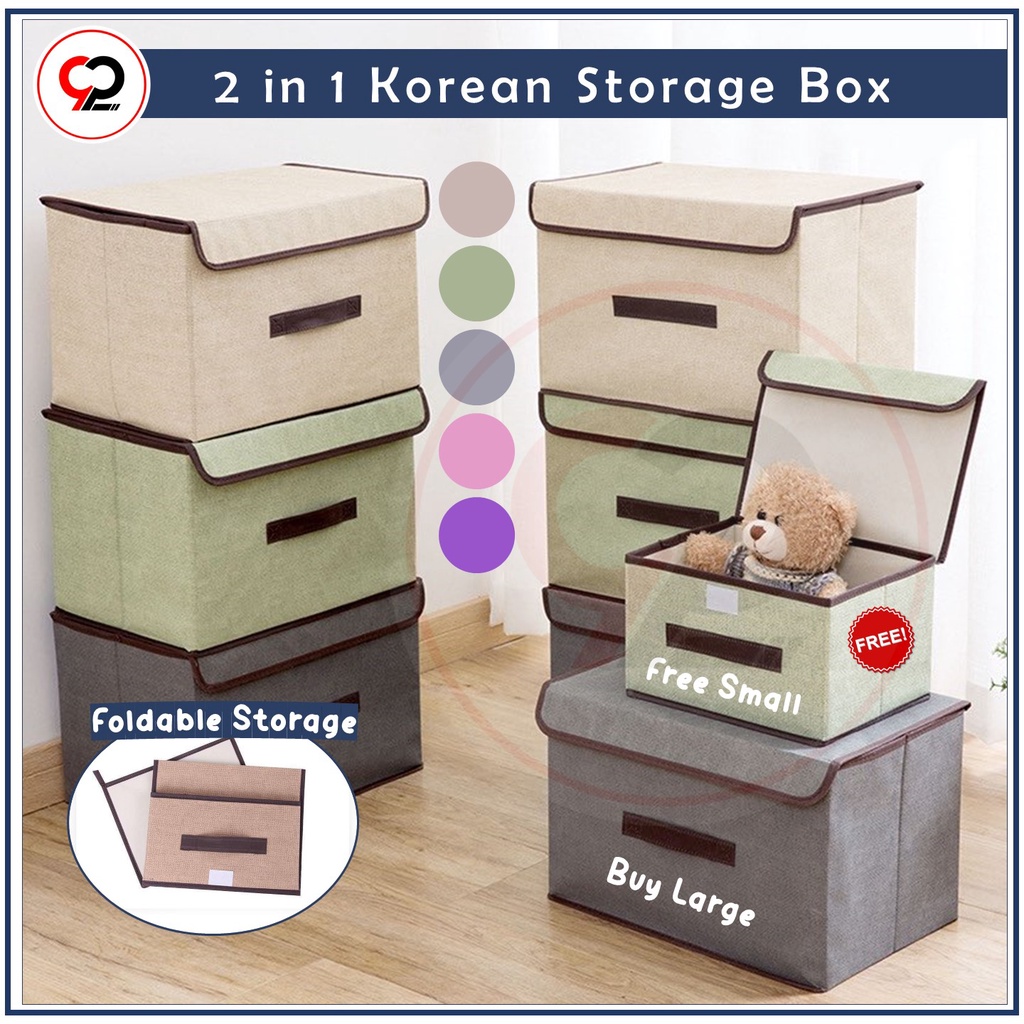 2 In 1 Korean Storage Box Foldable Linen Cloth Wardrobe Blankets
