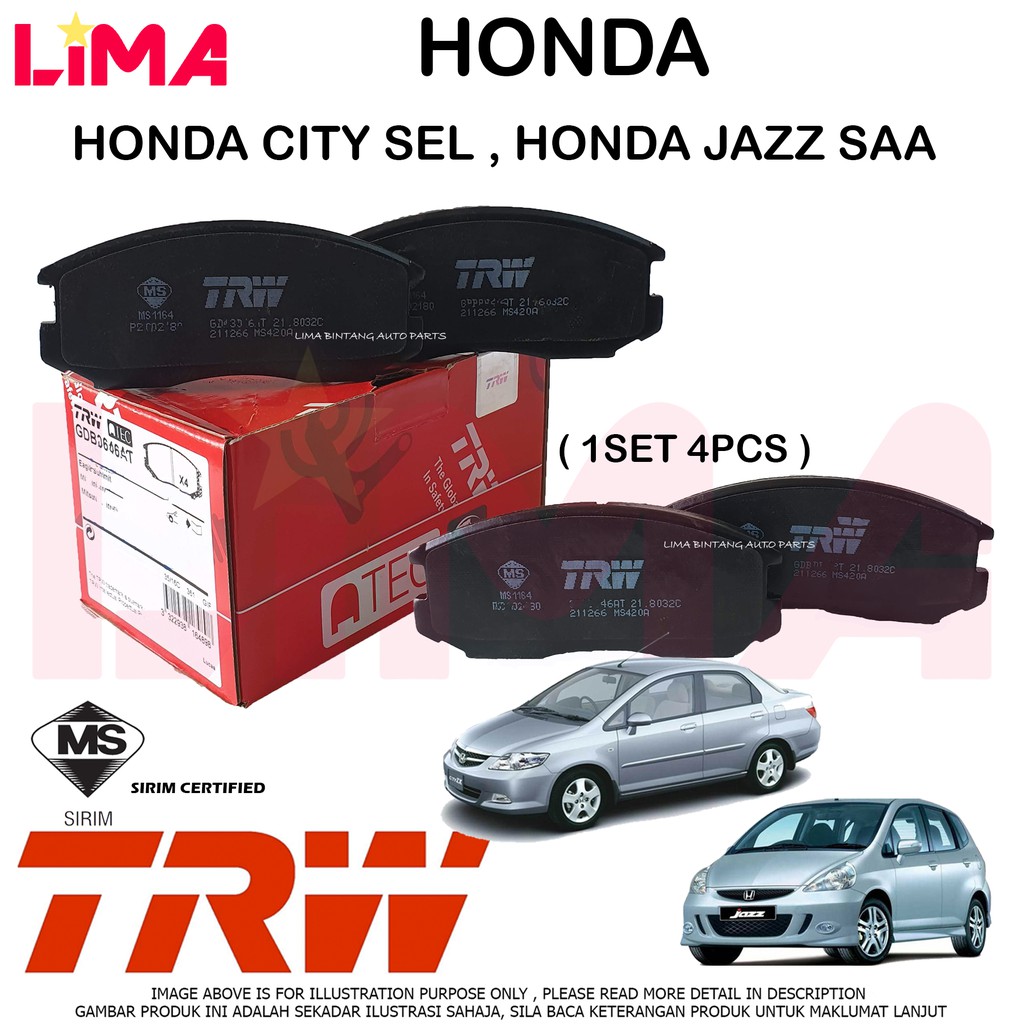 HONDA CITY SEL GD8 , JAZZ GD SAA FRONT / REAR BRAKE PADS , DISC BRAKE