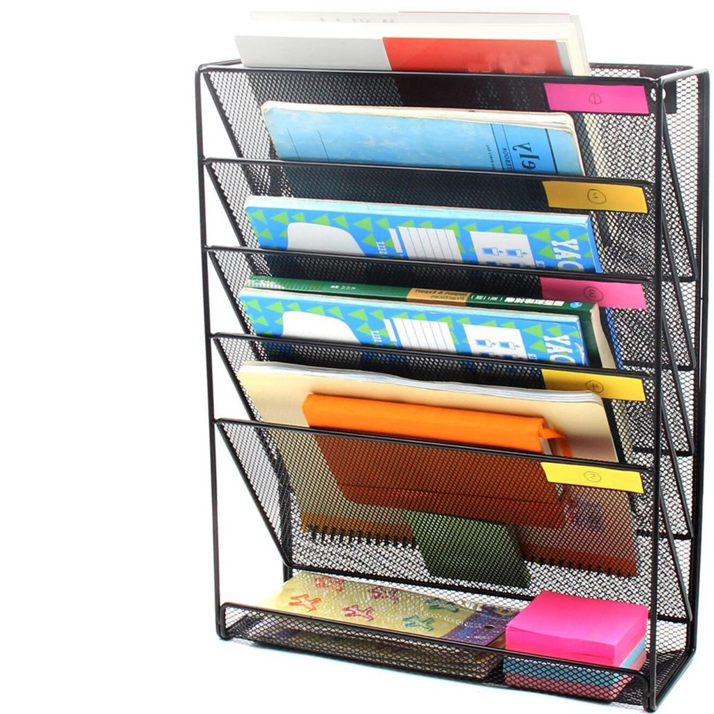 Mesh Steel Wall File Holder 5 Tier Vertical Mount / Hanging Organizer