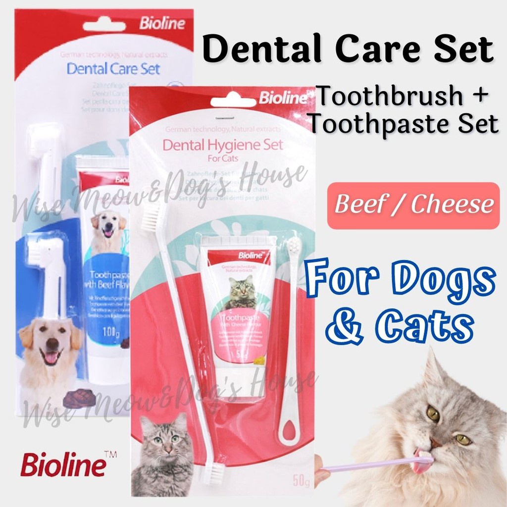 BIOLINE Cats & Dog Toothbrush Toothpaste Dental Care Set For Pet Beef