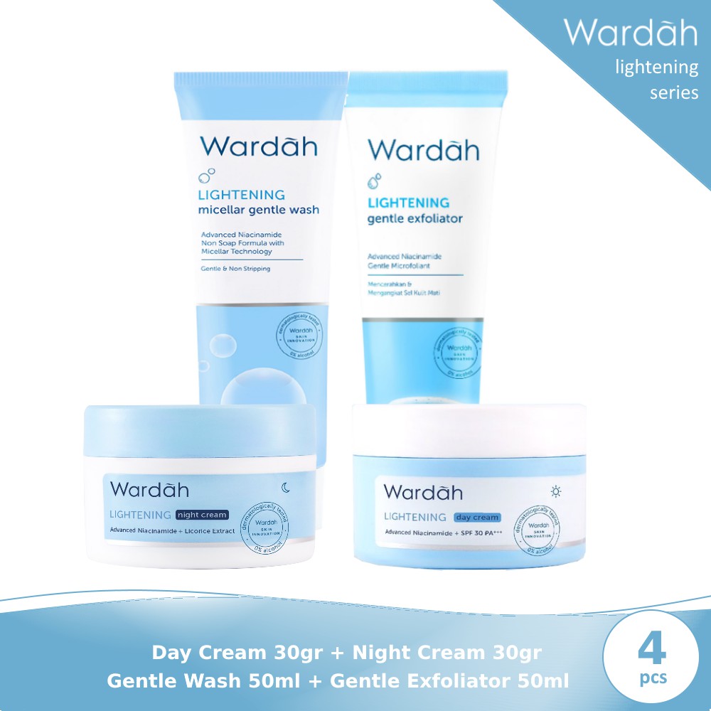 Wardah Lightening Package 4 (Day 30gr + Night 30gr + Gentle Wash 50ml