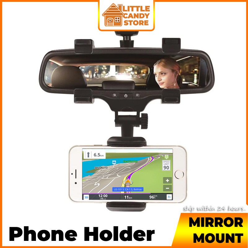 InCar Rear View Mirror Mount GPS DVR Car Phone Holder 360 Degree Rotated Grip Durable Phone