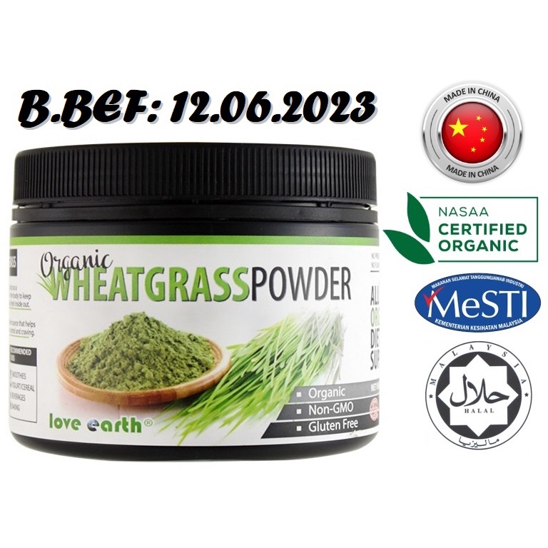 LOVE EARTH Organic Wheatgrass Powder 185gm [B.BEF 12.06.2023] Shopee