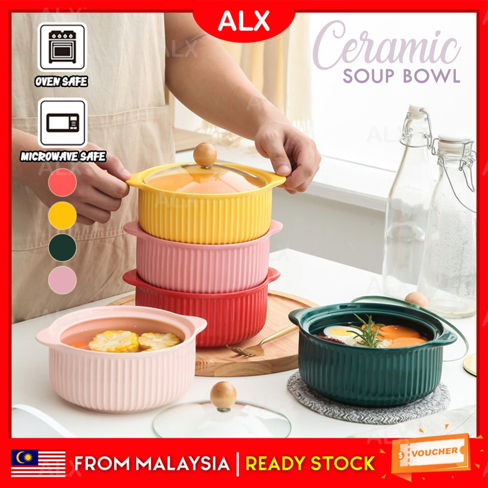 ALX CLEAR STOCK Style Noodles Mee Ceramic Hot Pot With Lid Microwave