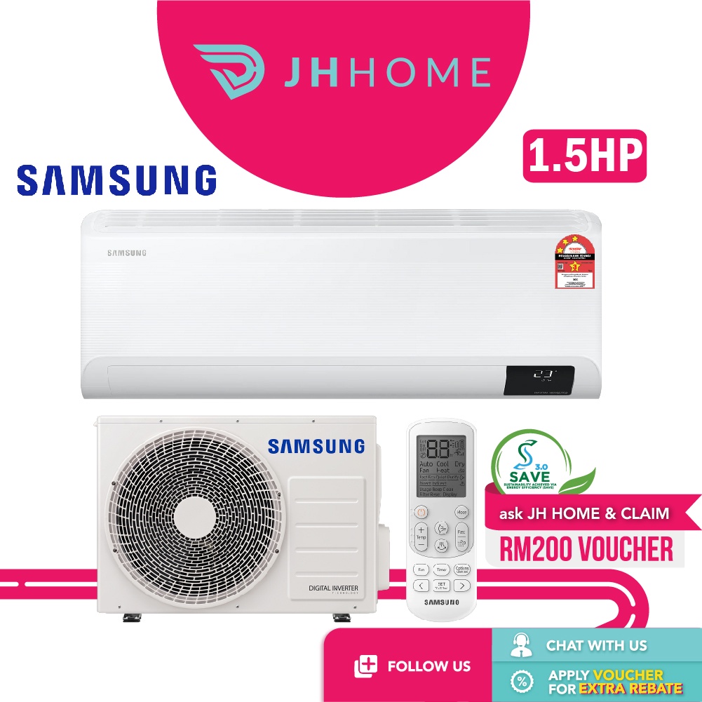 Samsung 1.5HP Snverter Air Conditioner Auto Clean AR13AYHZBWKNME